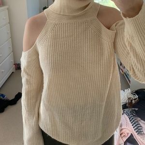 Off the shoulder, turtleneck sweater